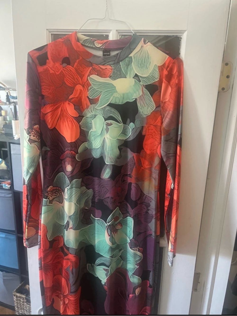 SHEIN Floral Long Sleeve Maxi Dress - Purple, Black, Teal & Orange - Picture 4 of 6